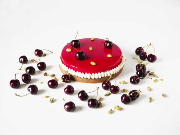 Tarte pistache et griottes